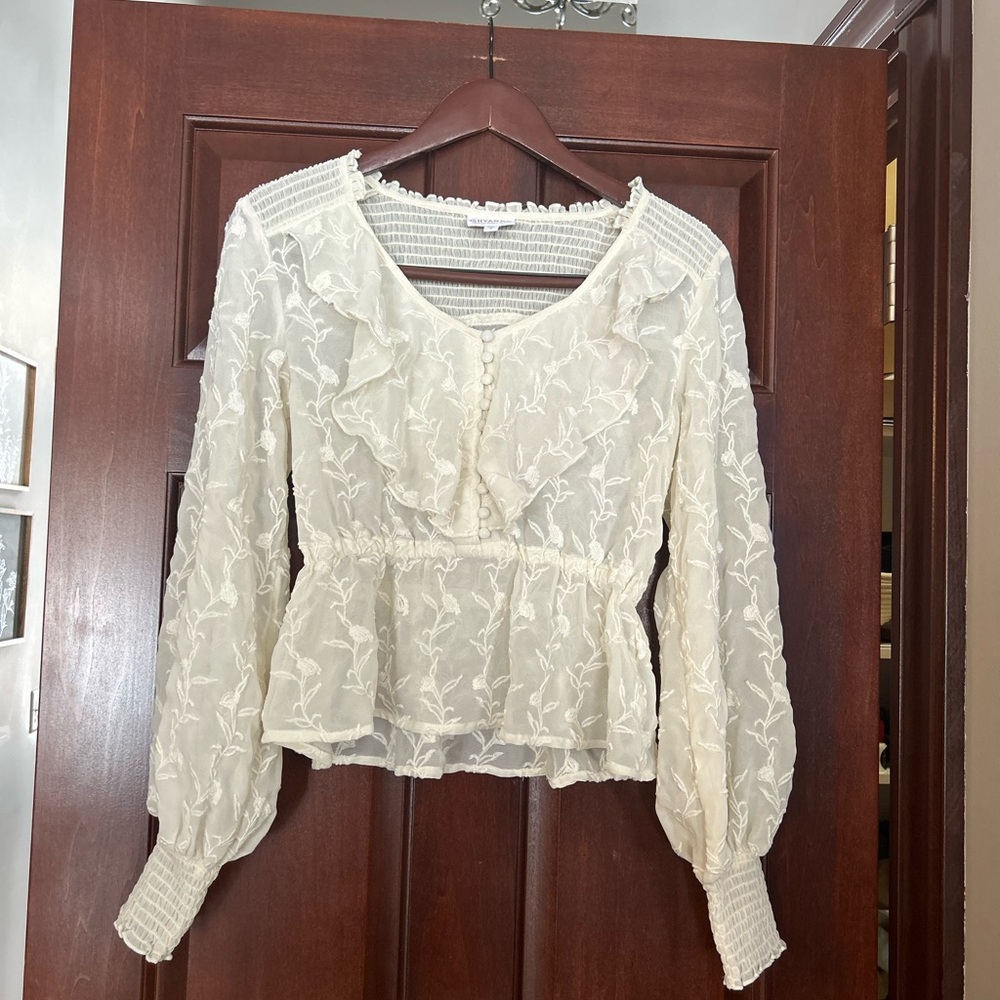 Shyanne Sheer Embroidered Ruffle Blouse Cottagecore Prairie Small